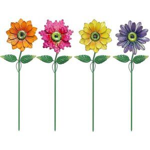 Garden Decor for Outside, 4 Pack 20'' Flower Garden Stakes for Spring